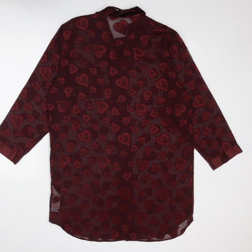 Yessica Womens Red Geometric Polyester Shirt Dress Size 14 Collared Button - Heart Pattern