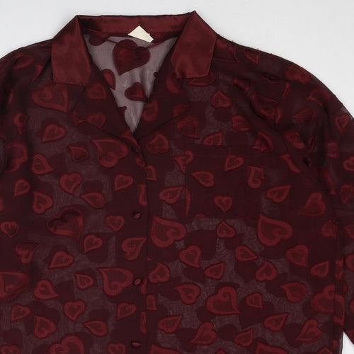 Yessica Womens Red Geometric Polyester Shirt Dress Size 14 Collared Button - Heart Pattern
