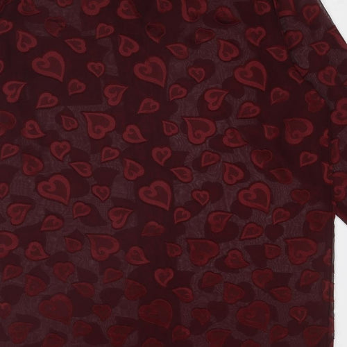 Yessica Womens Red Geometric Polyester Shirt Dress Size 14 Collared Button - Heart Pattern