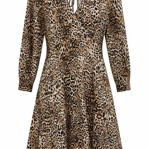 Inomi Womens Brown Animal Print Polyester A-Line Size S V-Neck Zip - Leopard Print