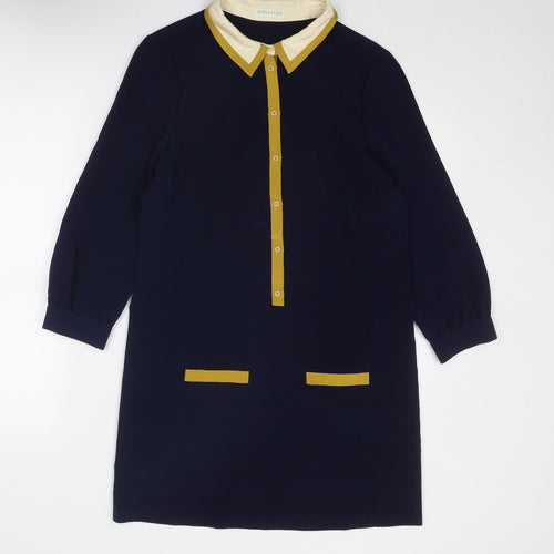 Whistles Womens Blue Polyester Shirt Dress Size 10 Collared Buckle