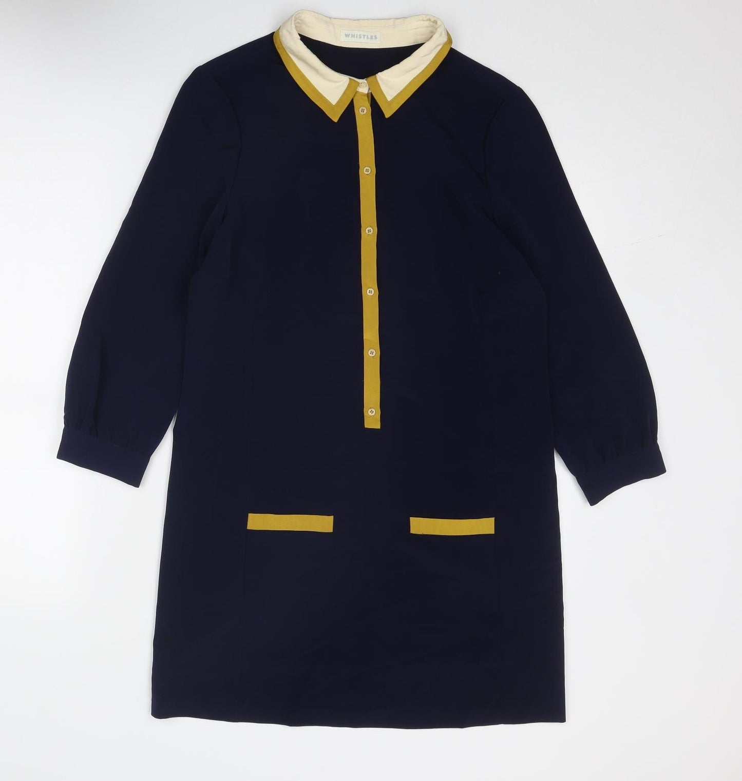 Whistles Womens Blue Polyester Shirt Dress Size 10 Collared Buckle