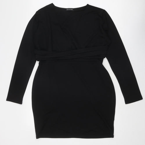 PRETTYLITTLETHING Womens Black Polyester Mini Size 16 V-Neck Pullover