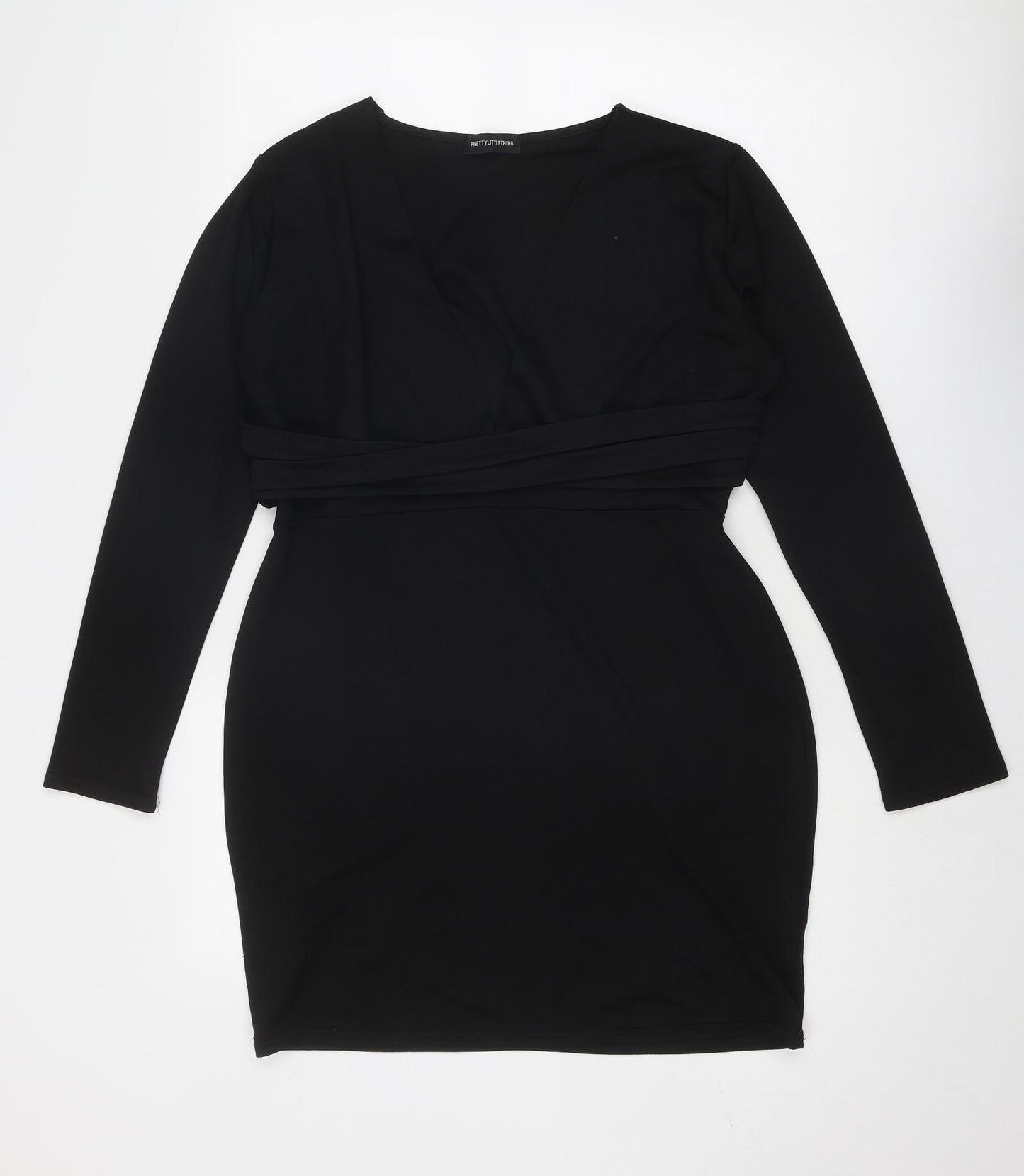 PRETTYLITTLETHING Womens Black Polyester Mini Size 16 V-Neck Pullover