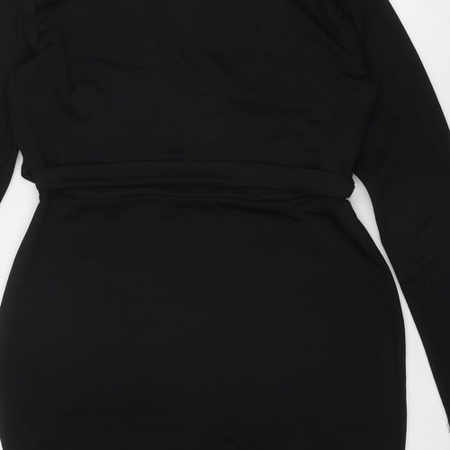 PRETTYLITTLETHING Womens Black Polyester Mini Size 16 V-Neck Pullover