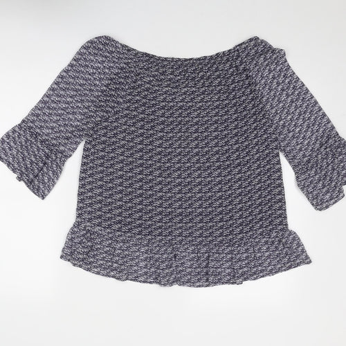 Just Jeans Womens Blue Geometric Polyester Basic Blouse Size 10 Off the Shoulder