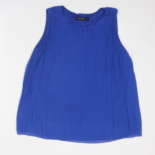 Blue Vanilla Womens Blue Polyester Basic Blouse Size M Boat Neck