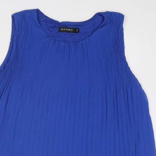 Blue Vanilla Womens Blue Polyester Basic Blouse Size M Boat Neck