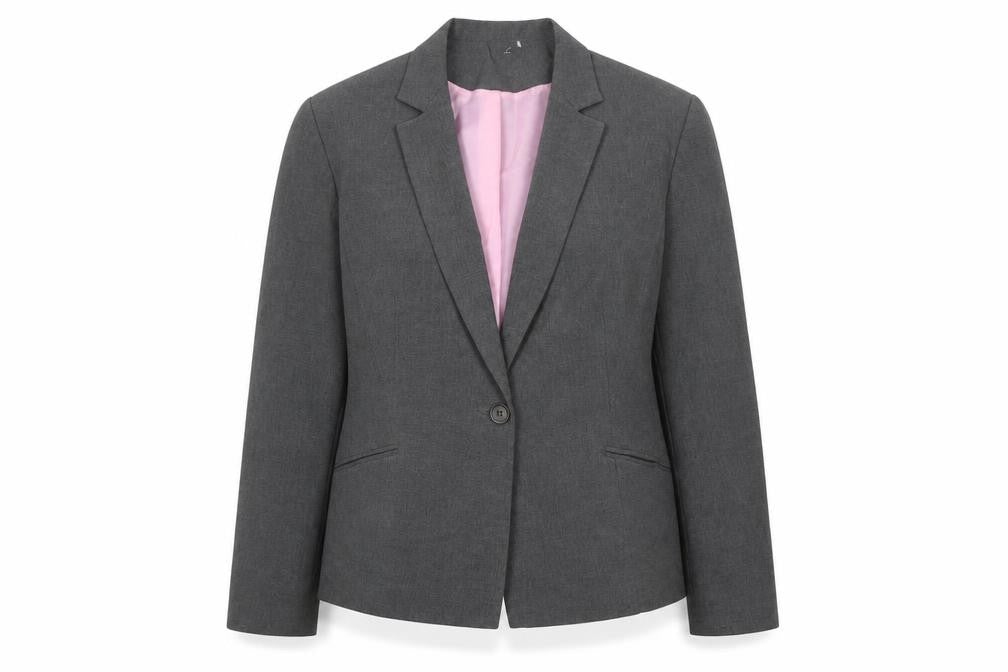 Front view of Dorothy Perkins women’s grey polyester jacket suit jacket, size UK 16