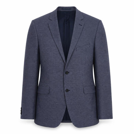 Front view of M&Co men’s blue polyester jacket suit jacket, size 44, regular