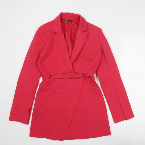 Zara Womens Pink Polyester Jacket Dress Size S Collared Zip