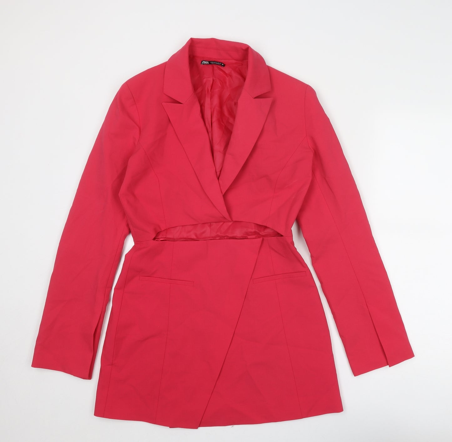 Zara Womens Pink Polyester Jacket Dress Size S Collared Zip