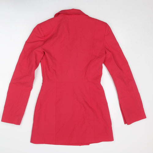 Zara Womens Pink Polyester Jacket Dress Size S Collared Zip