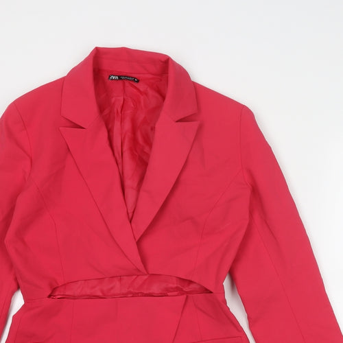 Zara Womens Pink Polyester Jacket Dress Size S Collared Zip