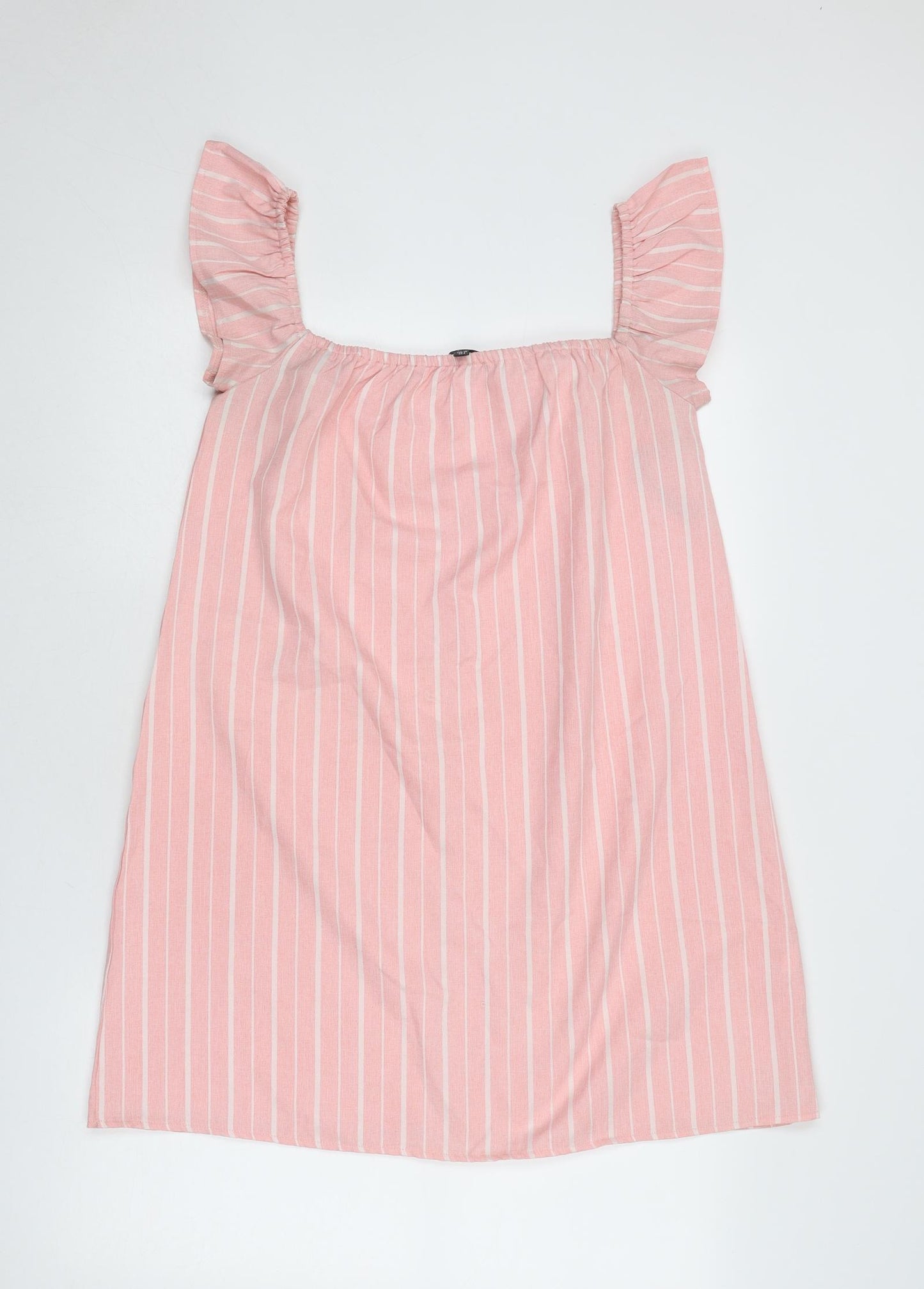 Missguided Womens Pink Striped Polyester Trapeze & Swing Size 12 Square Neck Pullover