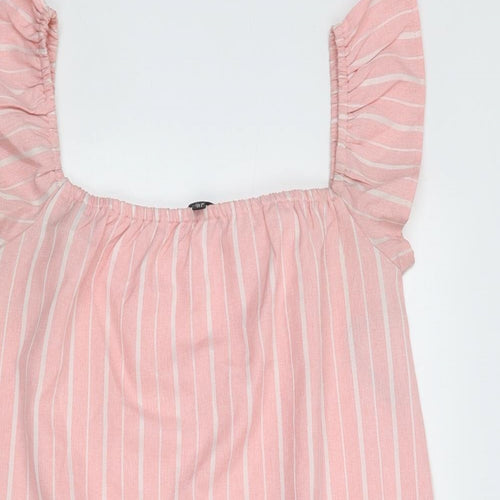 Missguided Womens Pink Striped Polyester Trapeze & Swing Size 12 Square Neck Pullover