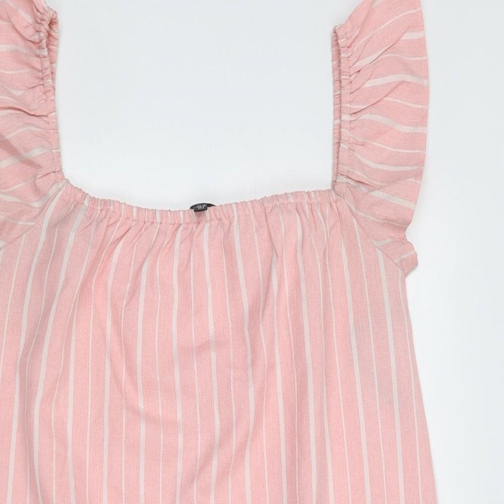 Missguided Womens Pink Striped Polyester Trapeze & Swing Size 12 Square Neck Pullover