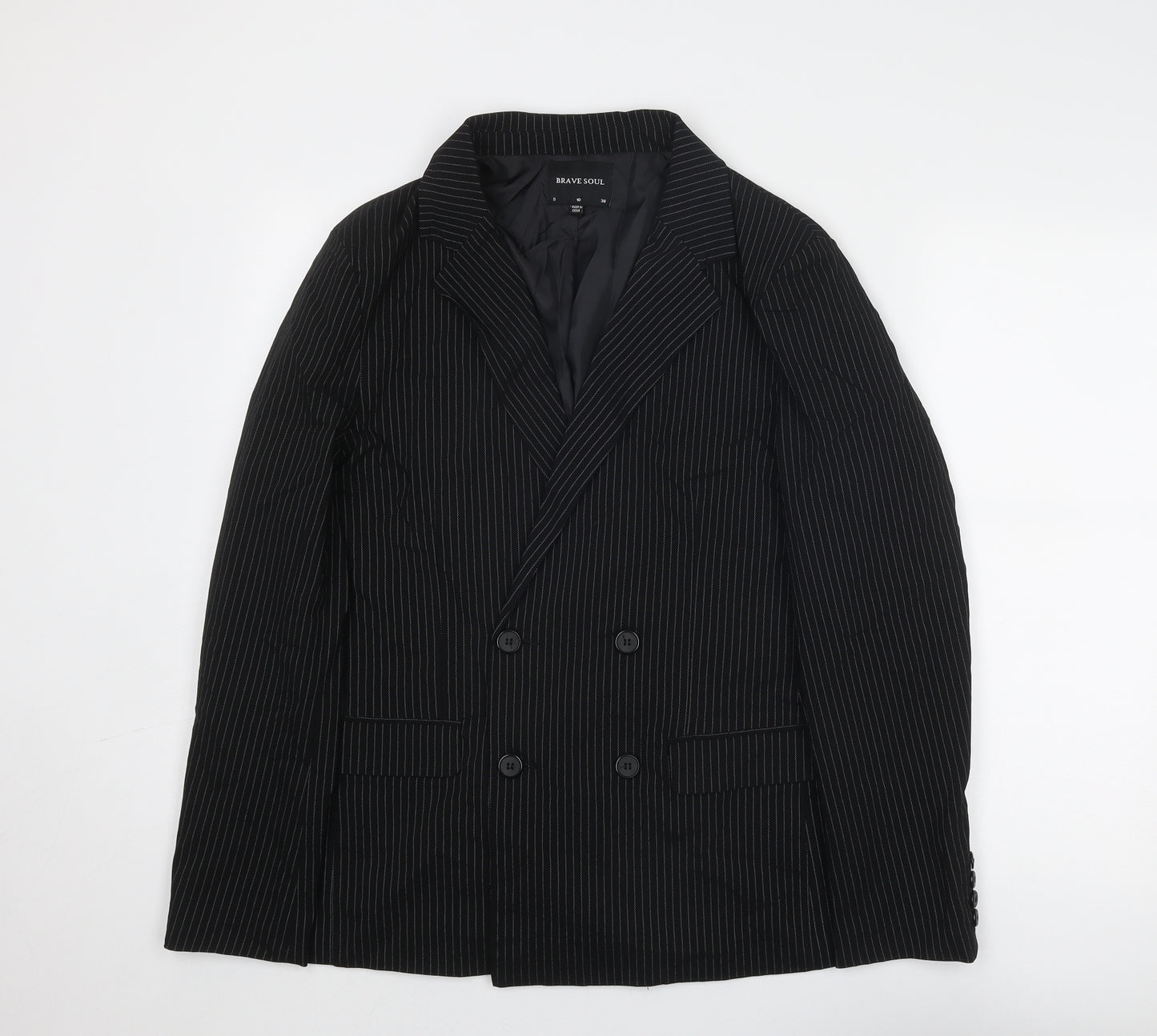 Brave Soul Womens Black Pinstripe Viscose Jacket Suit Jacket Size 10