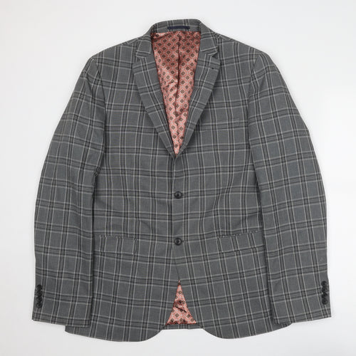 NEXT Mens Grey Plaid Polyester Jacket Blazer Size 42 Regular