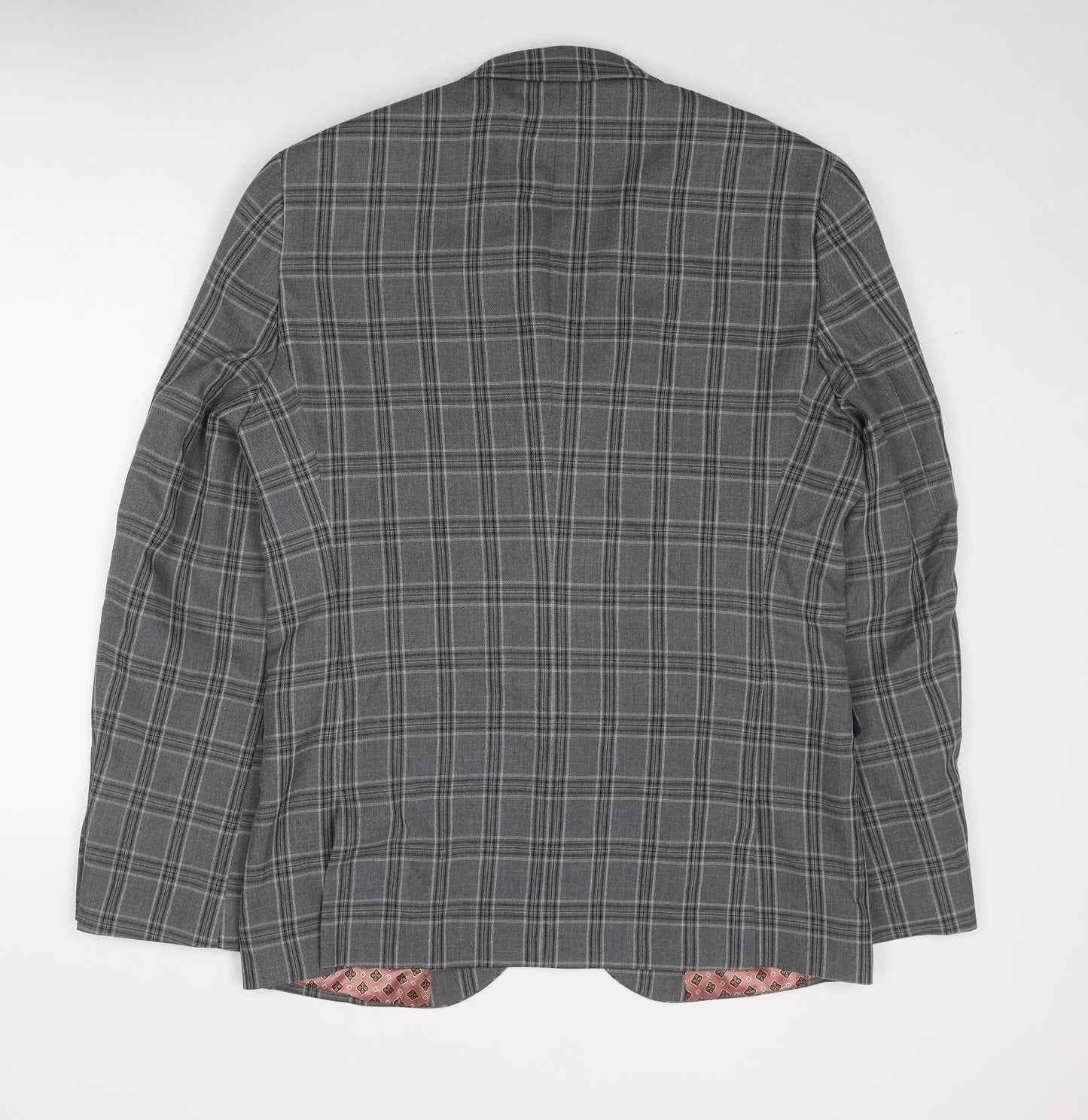 NEXT Mens Grey Plaid Polyester Jacket Blazer Size 42 Regular