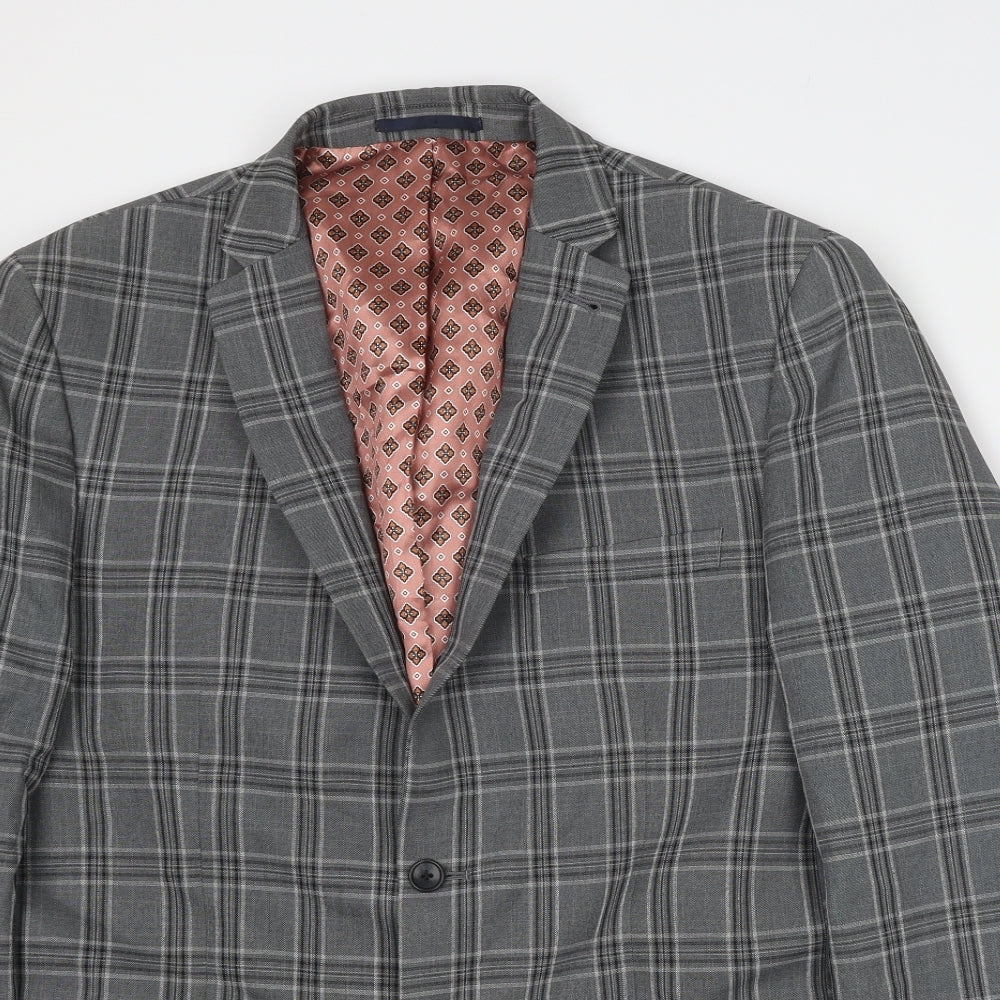 NEXT Mens Grey Plaid Polyester Jacket Blazer Size 42 Regular