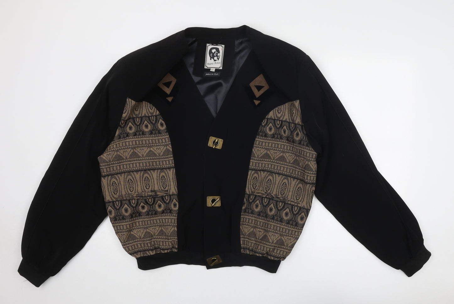 Antonio Archini Mens Black Geometric Bomber Jacket Jacket Size L - Toggle Fastening