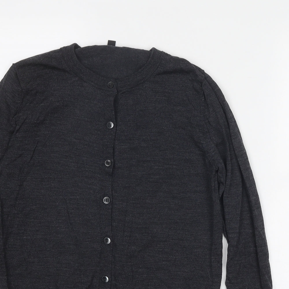 Uniqlo Womens Grey Round Neck Wool Cardigan Jumper Size S
