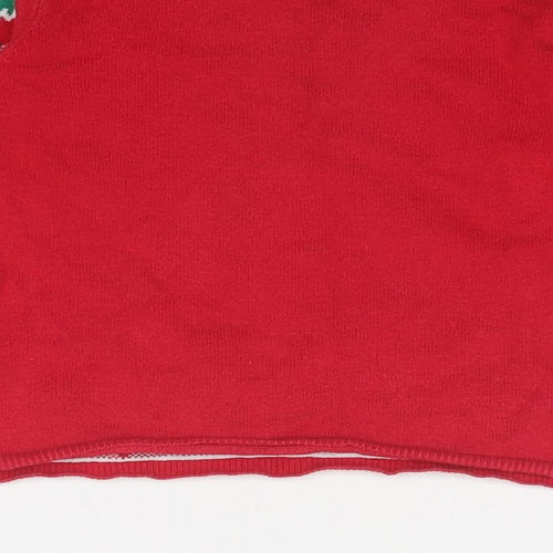 H&M Girls Red Round Neck Geometric Cotton Pullover Jumper Size 3-4 Years Pullover - Christmas Size 2-4 Years