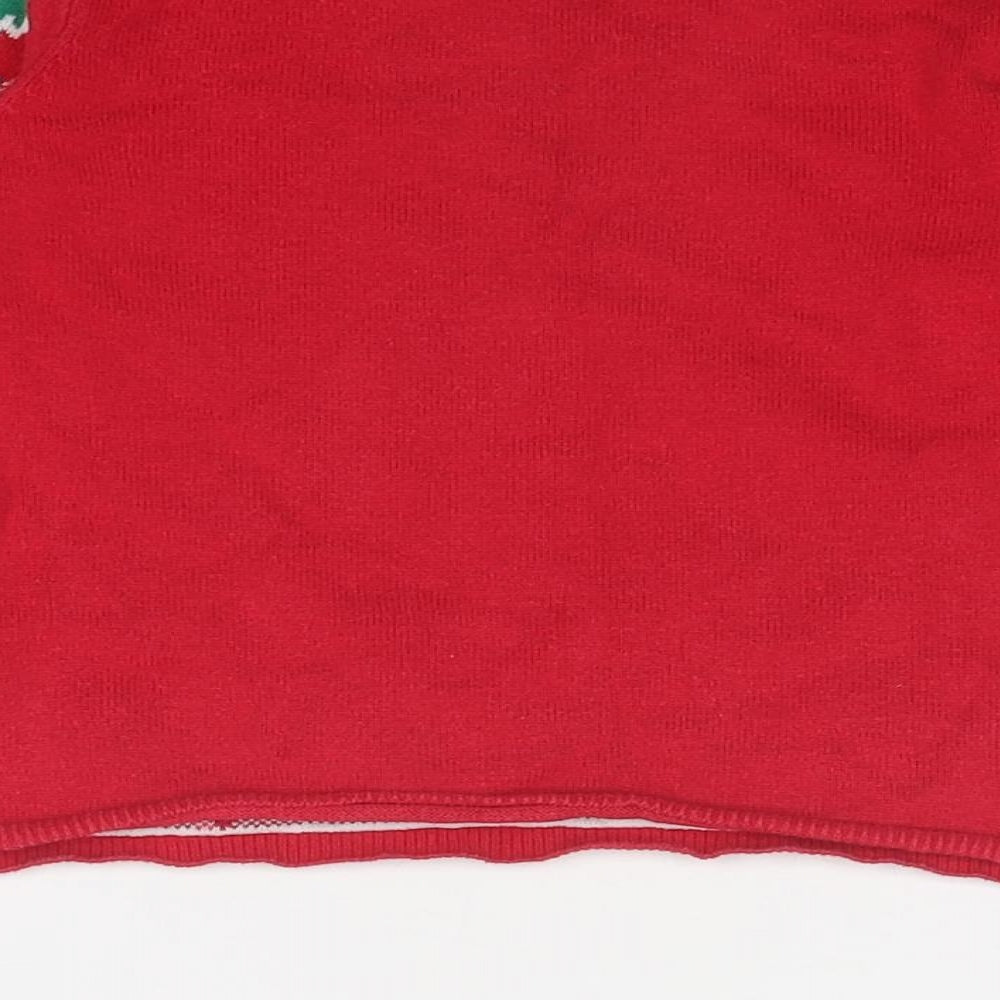 H&M Girls Red Round Neck Geometric Cotton Pullover Jumper Size 3-4 Years Pullover - Christmas Size 2-4 Years