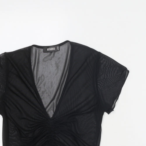 Missguided Womens Black Polyester Basic T-Shirt Size 10 V-Neck