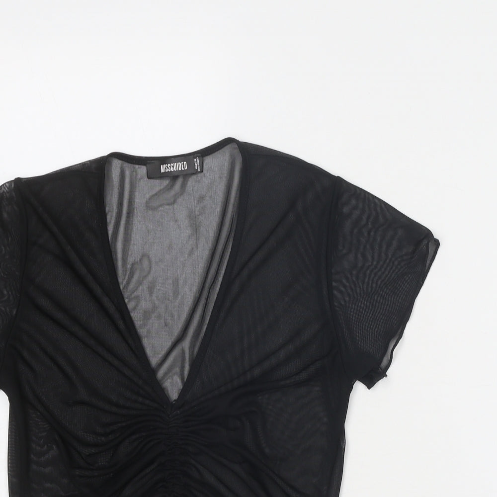 Missguided Womens Black Polyester Basic T-Shirt Size 10 V-Neck