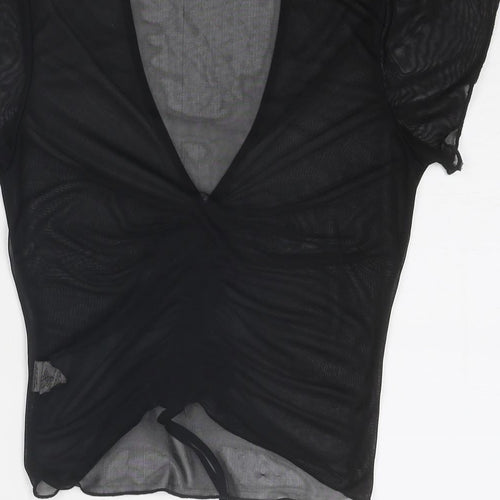 Missguided Womens Black Polyester Basic T-Shirt Size 10 V-Neck