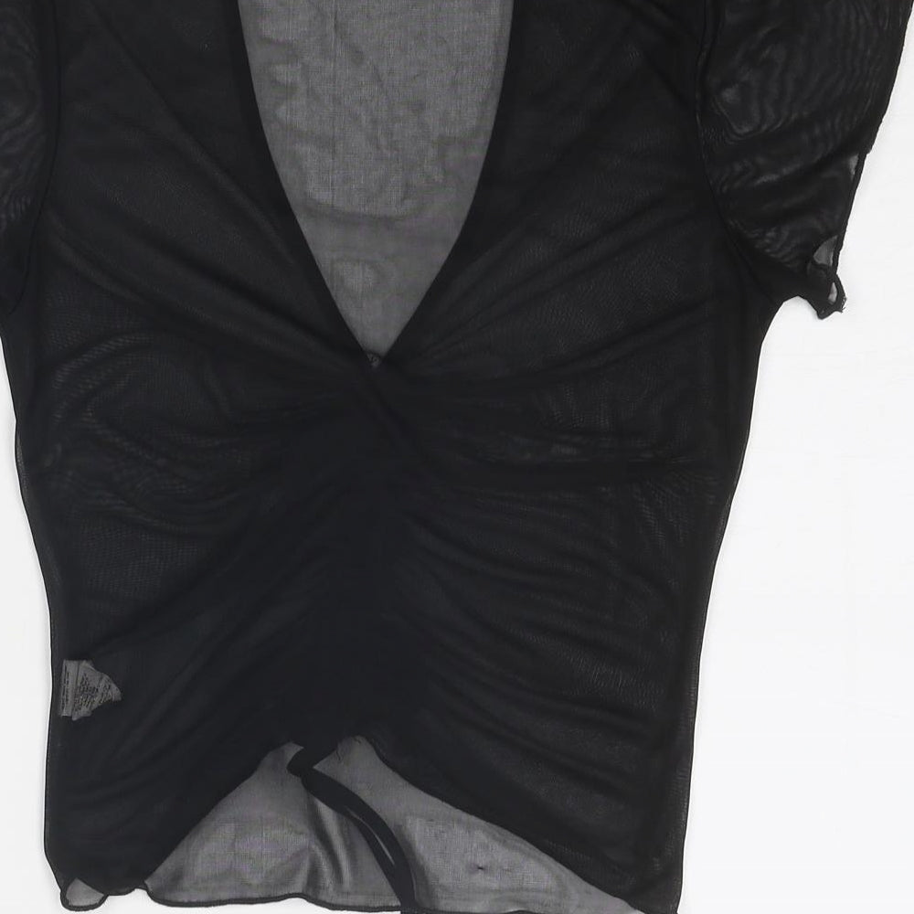 Missguided Womens Black Polyester Basic T-Shirt Size 10 V-Neck
