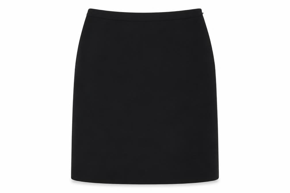 Front view of Monsoon women’s blue polyester a-line skirt, size UK 14, zip