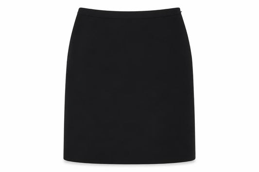 Front view of Monsoon women’s blue polyester a-line skirt, size UK 14, zip