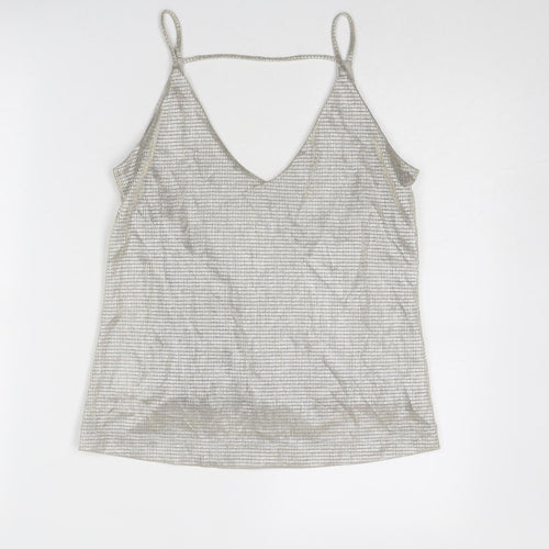 Saint Tropez Clothing Womens Silver Polyester Basic Tank Size XS V-Neck