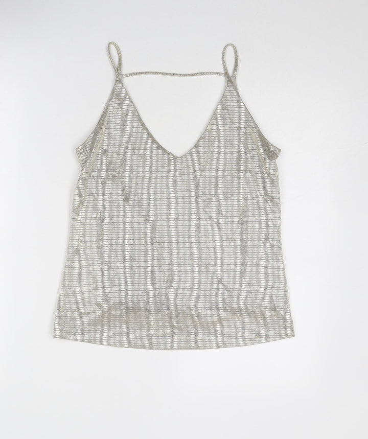 Saint Tropez Clothing Womens Silver Polyester Basic Tank Size XS V-Neck