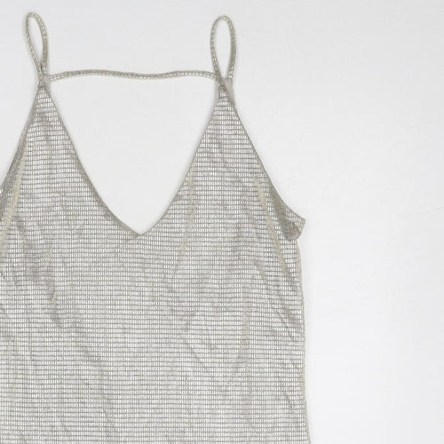 Saint Tropez Clothing Womens Silver Polyester Basic Tank Size XS V-Neck