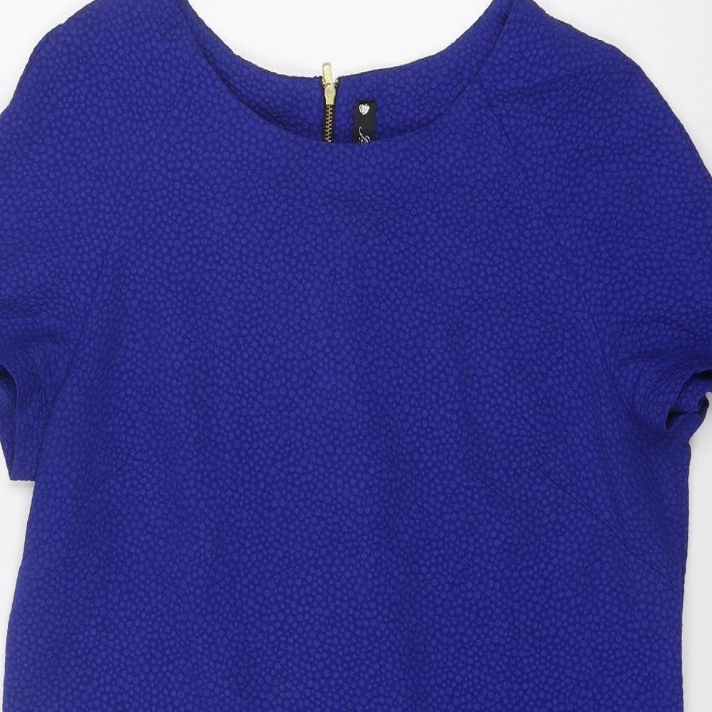 Influence Womens Blue Geometric Polyester A-Line Size 14 Round Neck Zip