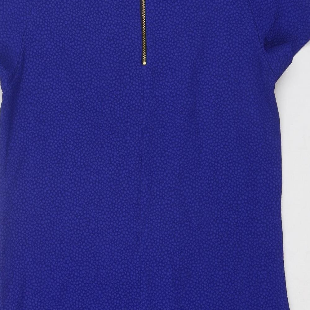 Influence Womens Blue Geometric Polyester A-Line Size 14 Round Neck Zip