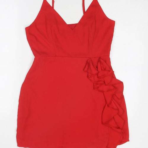 Missguided Womens Red Polyester Slip Dress Size 12 V-Neck Zip