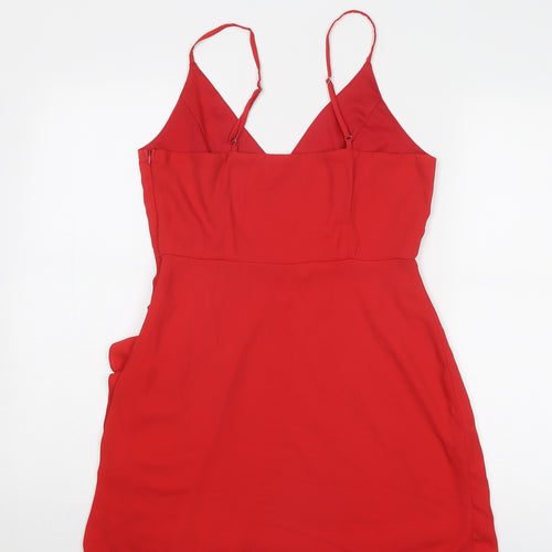 Missguided Womens Red Polyester Slip Dress Size 12 V-Neck Zip