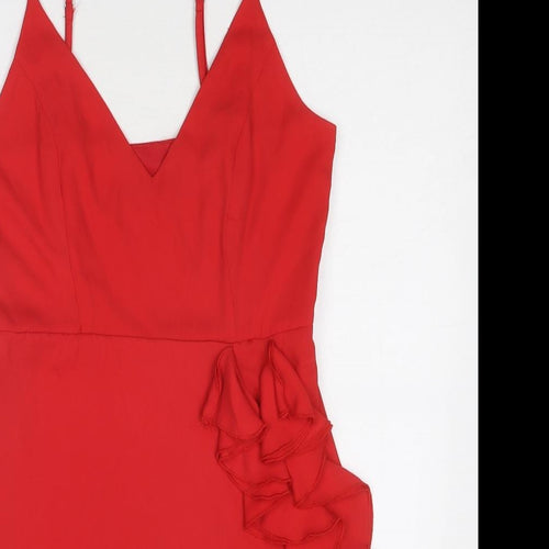 Missguided Womens Red Polyester Slip Dress Size 12 V-Neck Zip