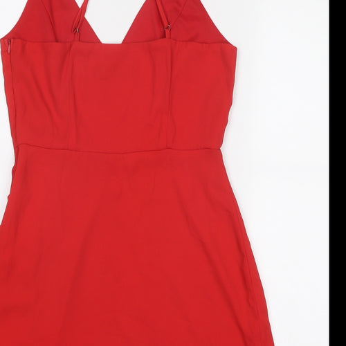 Missguided Womens Red Polyester Slip Dress Size 12 V-Neck Zip