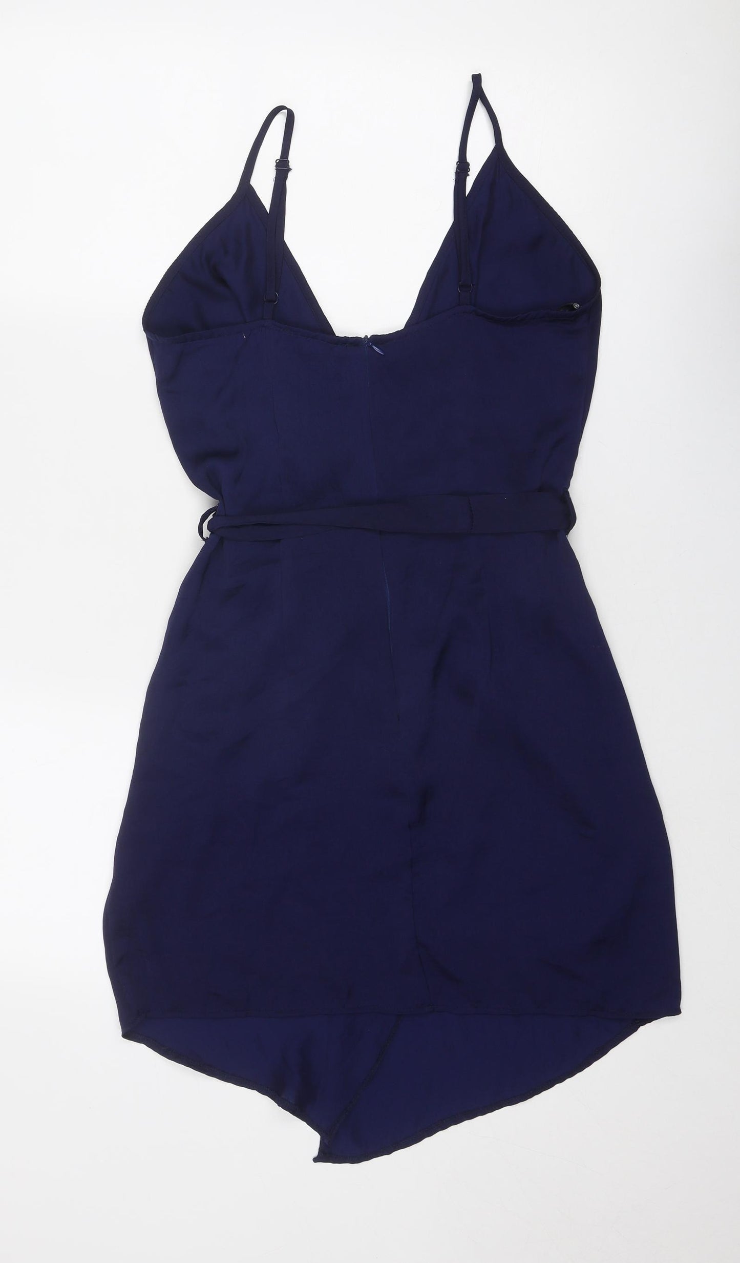 Missguided Womens Blue Polyester Slip Dress Size 12 V-Neck Zip
