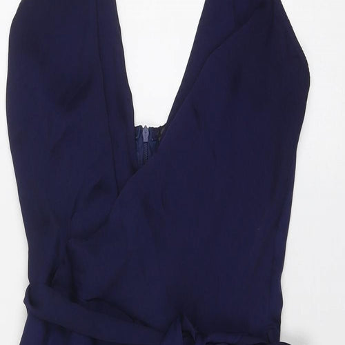 Missguided Womens Blue Polyester Slip Dress Size 12 V-Neck Zip