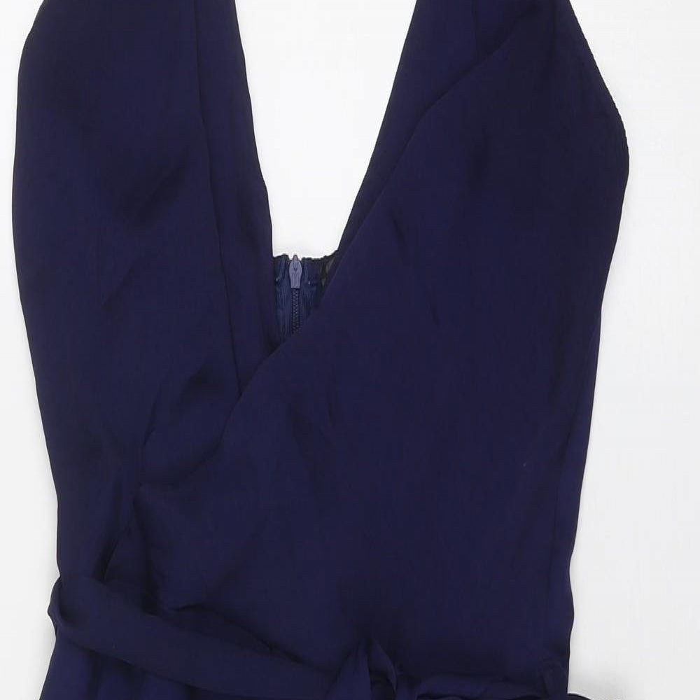 Missguided Womens Blue Polyester Slip Dress Size 12 V-Neck Zip