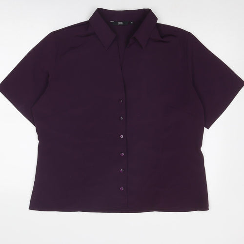 Simon Jersey Womens Purple Polyester Basic Button-Up Size 20 Collared