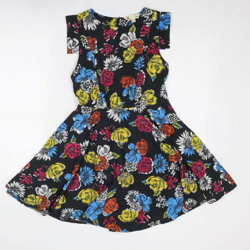 Yumi Womens Multicoloured Floral Polyester Fit & Flare Size 10 Round Neck Zip