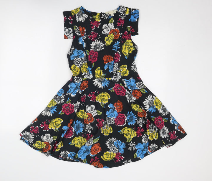 Yumi Womens Multicoloured Floral Polyester Fit & Flare Size 10 Round Neck Zip